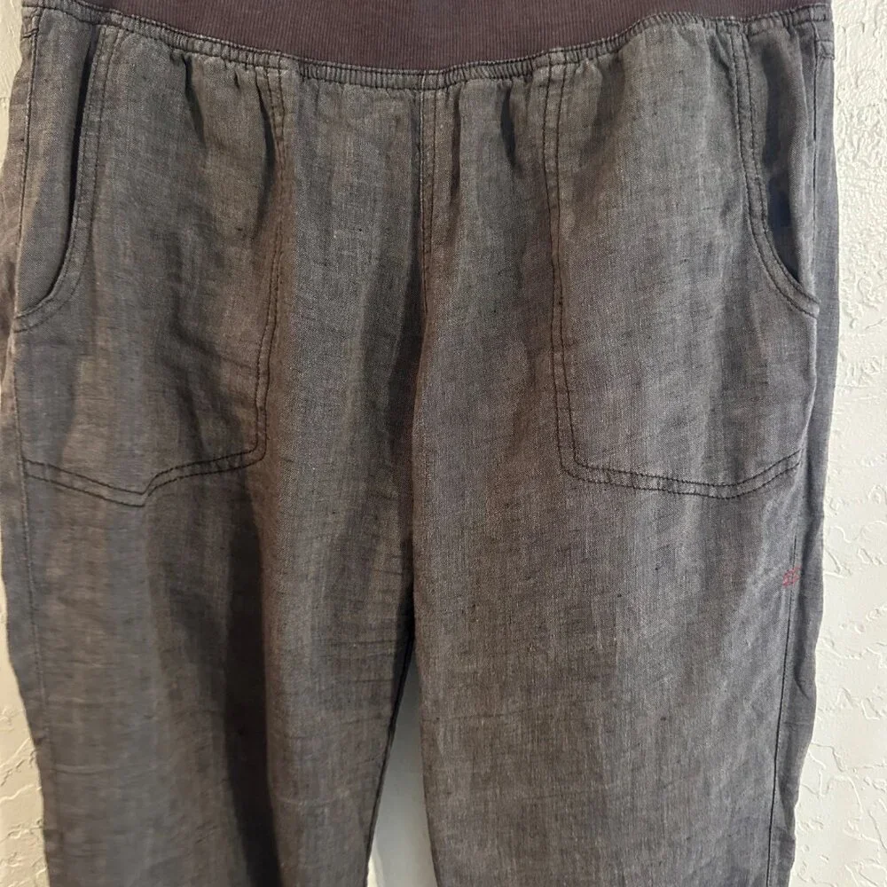 Toad & Co. 100% Linen “Lina” Brown Hippie Style Drawstring Heathered Cinch Pants - Picture 5 of 12